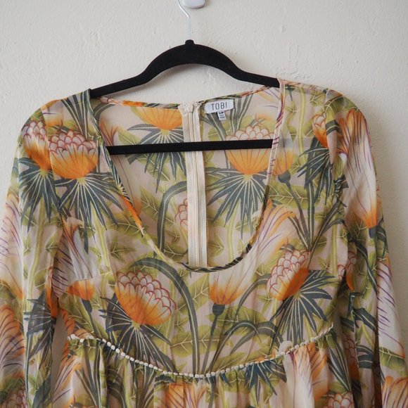 Tobi Since Last Wednesday Cream Floral Long Bell Sleeve Dress sz S - Picture 6 of 7